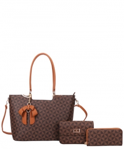 3 in 1 Designer Monogram Flower Tassel Handbag Wallet Set 007-8093WPP